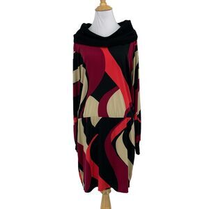 Cache Dress Womens M Medium Multi Pilgrim Long Sleeve Dropped Waist Cowl Neck